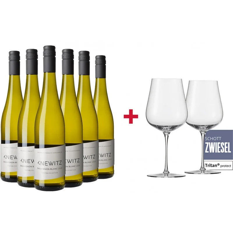 RheinblickSauvignonBlanctrockenPaket+2erSetSchottZwieselAIRWeißweingläser